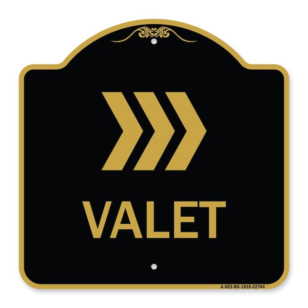 Signmission Designer Series Sign-Valet Right Arrow, Black & Gold Aluminum Sign, 18" x 18", BG-1818-22744 A-DES-BG-1818-22744 - main
